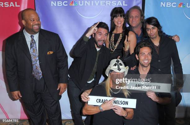 Mark Christopher Lawrence, Joshua Gomez, Sarah Lancaster, Scott Krinsky, Bret Michaels, Zachary Levi and Vik Sahay arrive at NBC Universal's Press...