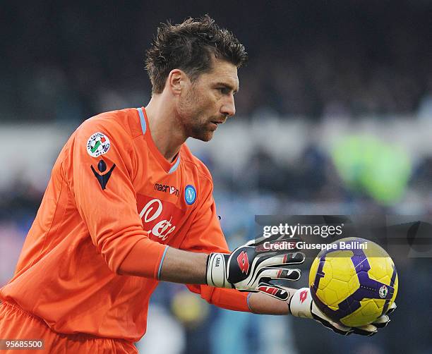 Morgan De Sanctis of SSC Napoli in action during the Serie A match between SSC Napoli and UC Sampdoria at Stadio San Paolo on January 10, 2010 in...