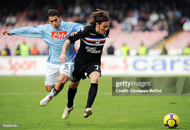 Michele Pazienza of SSC Napoli and Daniele Mannini of UC Sampdoria in action during the Serie A match between SSC Napoli and UC Sampdoria at Stadio...