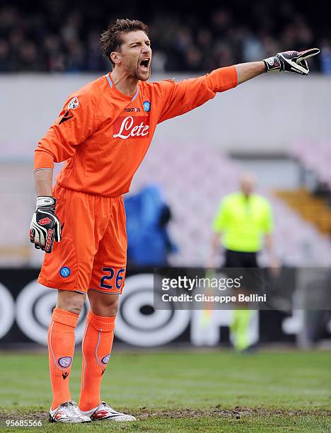 Morgan De Sanctis of SSC Napoli in action during the Serie A match between SSC Napoli and UC Sampdoria at Stadio San Paolo on January 10, 2010 in...