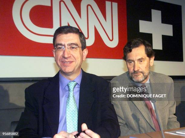Francisco Gonzalez Bastera news director of Canal Plus and Antonio San Jose, news director of CNN Plus deliver a press conference 14 January, to...