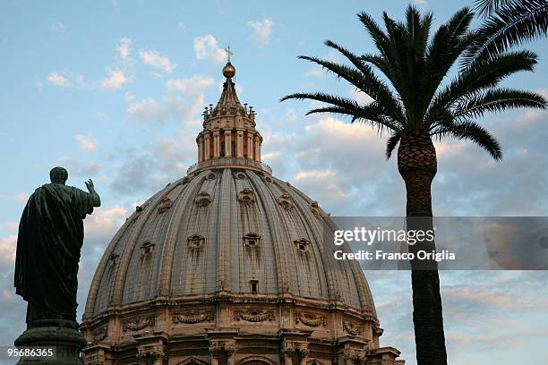 View of St. Peter's Basilica framed by the Vatican Gardens on May 30, 2009 in Vatican City, Vatican. The Vatican Gardens have been a place of quiet...