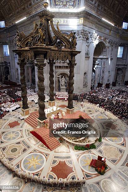 View of the central altar of St. Peter's Basilica seen from the St.Andrea Balcony on October 11, 2009 in Vatican City, Vatican. The Vatican Gardens...