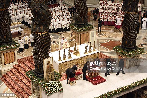 View of the central altar of St. Peter's Basilica seen from the St.Andrea Balcony on October 11, 2009 in Vatican City, Vatican. The Vatican Gardens...