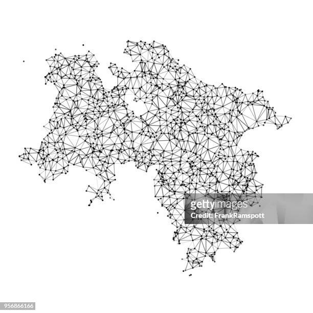 lower saxony map network black and white - lower saxony stock illustrations