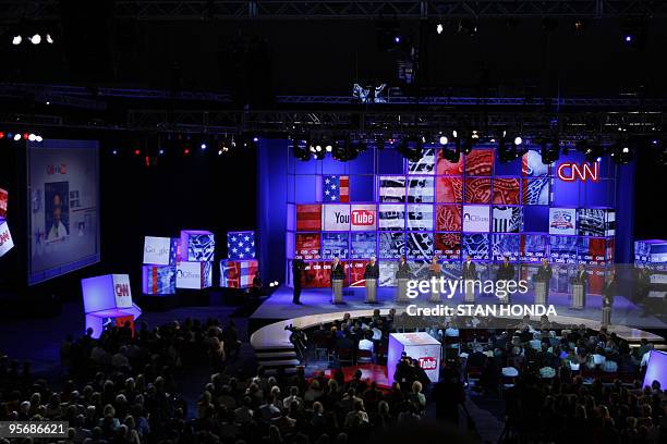 Democratic presidential candidates are pictured during the CNN/YouTube Democratic Presidential Candidates Debate 23 July 2007 at the Citadel Military...