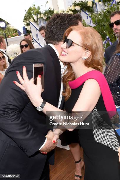 Editorial Director Matthew Belloni and Jessica Chastain at the '355' cocktail party, with DIRECTV and The Hollywood Reporter on the Grey Goose...