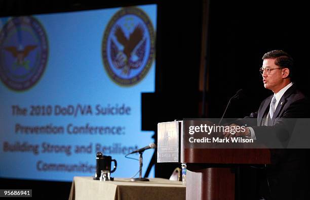 Secretary of Veterans Affairs Eric Shinseki speaks about suicide prevention in the military a during the 2010 Department of Defense and Veterans...