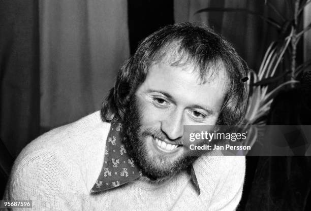 Maurice Gibb from The Bee Gees posed at a Press Conference in Copenhagen, Denmark in 1975
