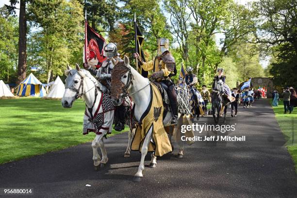 Competitors take part in the International Medieval Combat Federation World Championships at Scone Palace on May 10, 2018 in Perth, Scotland....