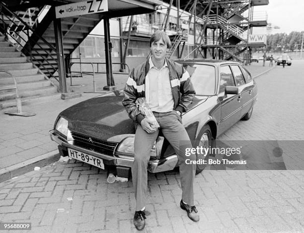 Newly signed Johan Cruyff of Feyenoord with his car outside De Kuip in Rotterdam on 6th August 1983. .