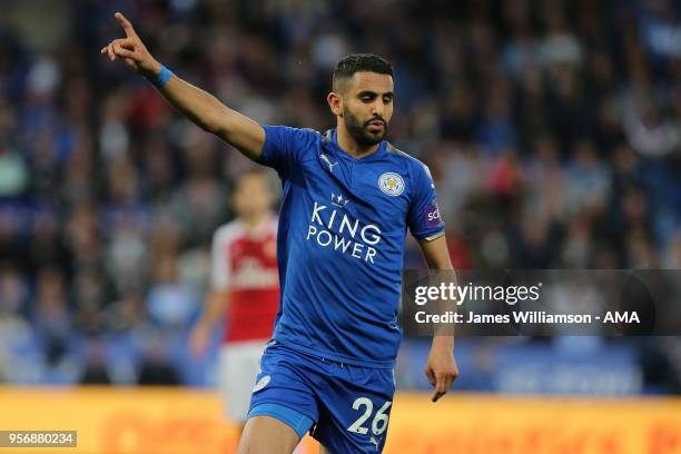 Riyad Mahrez of Leicester City during the Premier League match between Leicester City and Arsenal at The King Power Stadium on May 9, 2018 in...