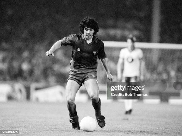 Diego Maradona of Barcelona in action against RSC Anderlecht during a pre-season friendly held at the Constant Vanden Stock Stadium in Brussels on...