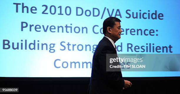 Veterans Affairs Secretary Eric Shinseki arrives to deliver remarks at a Department of Defense/Veterans Affairs sponsored conference on suicide...