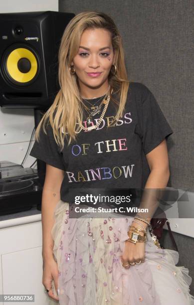 Rita Ora visits Kiss FM Studio's on May 10, 2018 in London, England.