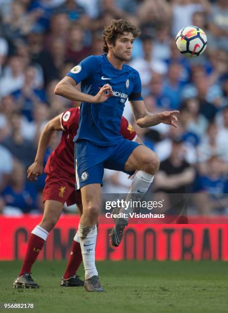 Marcos Alonso of Chelsea during the Premier League match between Chelsea and Liverpool at Stamford Bridge on May 6, 2018 in London, England.