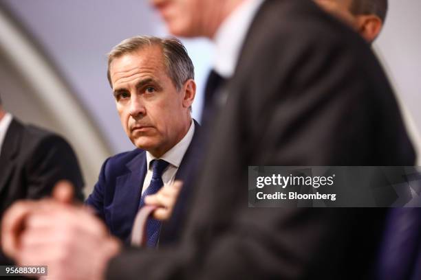 Mark Carney, governor of the Bank of England , looks on during the bank's quarterly inflation report news conference in the City of London, U.K., on...