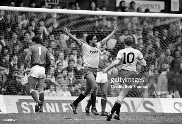 Watford's John Barnes celebrates afer scoring the third goal against Birmingham City during their FA Cup 6th round match held at St Andrews,...