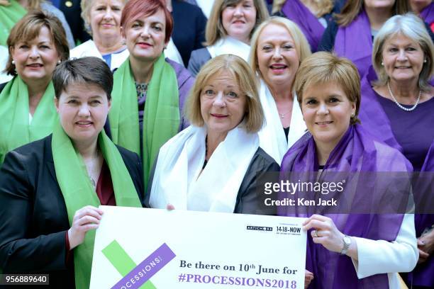 Scotland's First Minister Nicola Sturgeon , Deputy Presiding Officer Linda Fabiani , Scottish Conservative leader Ruth Davidson and female MSPs...