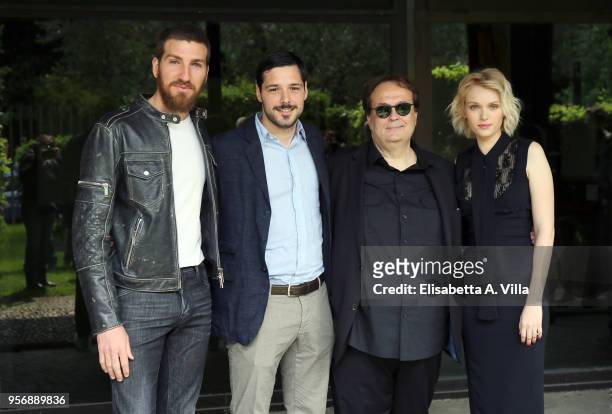 Alan Cappelli Goetz, Filippo Scicchitano, director Carlo Carlei and Caterina Shulha attend 'Il Confine' photocall on May 10, 2018 in Rome, Italy.