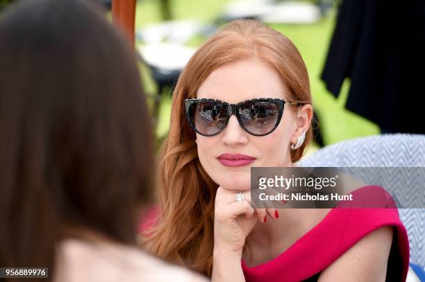 Jessica Chastain at the '355' cocktail party, with DIRECTV and The Hollywood Reporter on the Grey Goose Terrace on May 10, 2018 in Cannes, France.