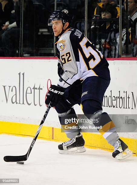 Alexander Sulzer of the Nashville Predators skates against the Carolina Hurricanes on January 7, 2010 at the Sommet Center in Nashville, Tennessee.