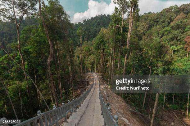 Spectacular wide view of Aek Martua waterfall on 10 May , 2018 in Rainforest Rokan Hulu district, Riau Province , Indonesia.