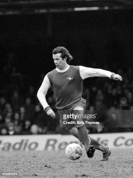 Liam Brady in action for Arsenal during their First Division league match against Leicester City at Filbert Street in Leicester, 11th February 1978....