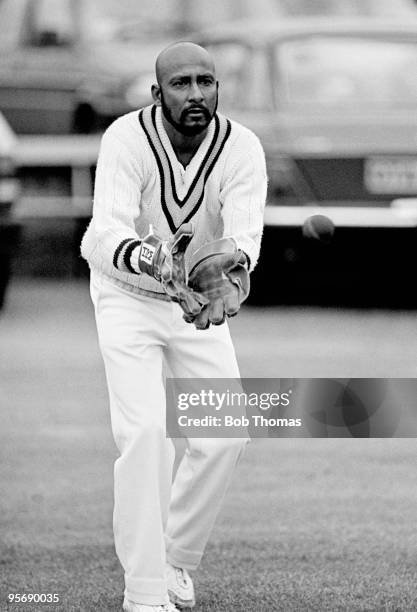 Syed Kirmani, India wicket-keeper, during practice prior to the Prudential World Cup match against the West Indies held at Old Trafford, Manchester...