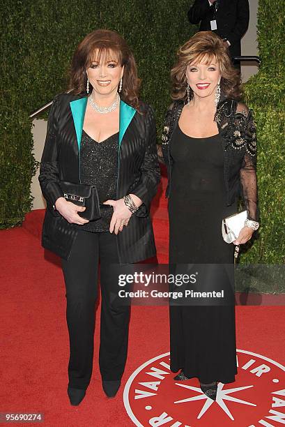 Jackie Collins and actress Joan Collins arrive at the 2009 Vanity Fair Oscar Party Hosted By Graydon Carter at the Sunset Tower on February 22, 2009...