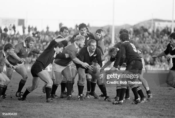 The New Zealand All Blacks' lock forward Andy Haden with the ball during the 2nd Test Match against the British Lions held at Athletic Park in...