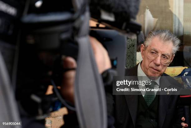 Umberto Bossi Senator of Lega party in front of the seat of the parliamentary groups at the end of the meeting between the Five Star Movement and the...