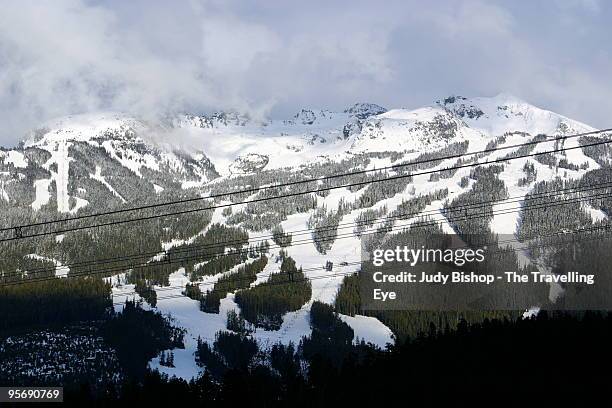 snow covered ski runs on blackcomb mountain - judy winter fotografías e imágenes de stock