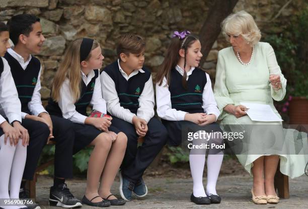 Camilla, Duchess of Cornwall reads to school children from IM Panagiotopoulos School as she attends a UNESCO literacy event at the Kaisariani...