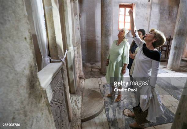Camilla, Duchess of Cornwall visits the Kaisariani Monastery on May 10, 2018 in Athens, Greece. Prince Charles, Prince of Wales and Camilla, Duchess...