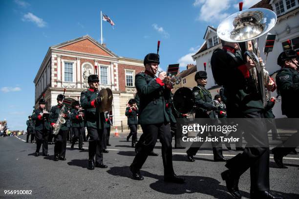 The changing of the guard ceremony takes place through the streets of Windsor ahead of the wedding of Prince Harry and his fiance US actress Meghan...