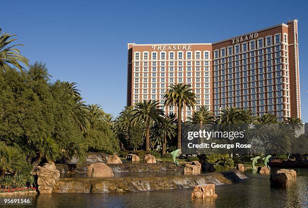 The Treasure Island Hotel & Casino is seen from the Mirage Hotel lake as seen in this 2009 Las Vegas, Nevada, winter afternoon photo.