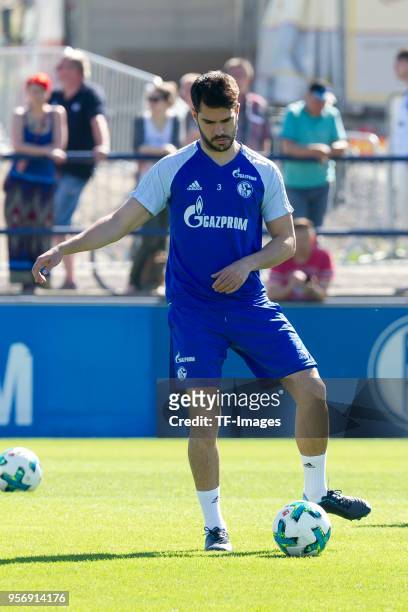 Pablo Insua of Schalke controls the ball during a training session at the FC Schalke 04 Training center on May 8, 2018 in Gelsenkirchen, Germany.