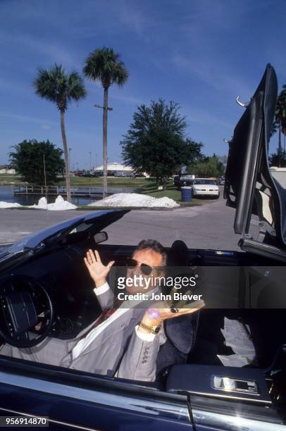 Portrait of Tampa Bay Lightning general manager Phil Esposito in his car during photo shoot in parking lot. Tampa, FL CREDIT: John Biever