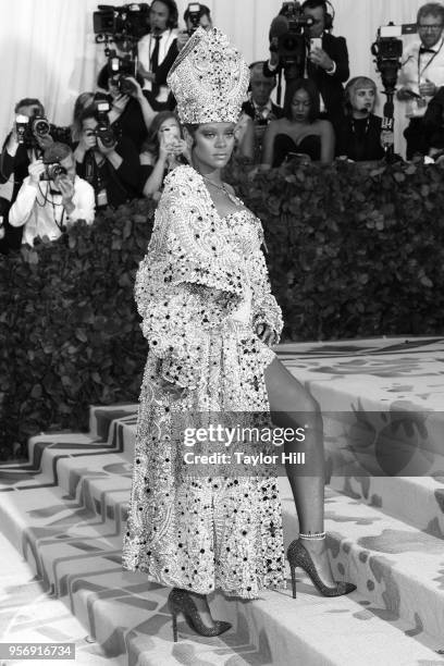 Rihanna attends the Heavenly Bodies: Fashion & The Catholic Imagination Costume Institute Gala at The Metropolitan Museum of Art on May 7, 2018 in...