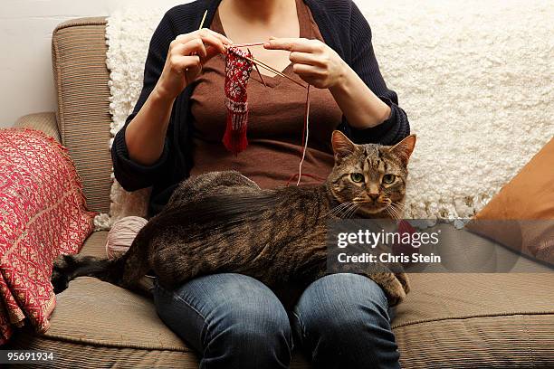 knitting woman - ball of wool stock pictures, royalty-free photos & images