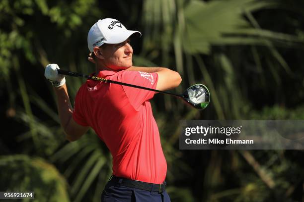 Emiliano Grillo of Argentina plays his shot from the fifth tee during the first round of THE PLAYERS Championship on the Stadium Course at TPC...