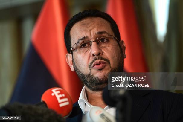 Libyan dissident Abdel Hakim Belhaj speaks during a press conference on May 10 after receiving a letter of apology from the British government, at...