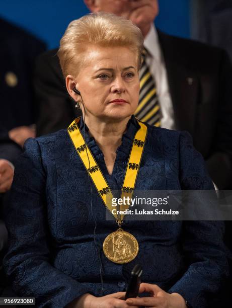Dalia Grybauskaite joins the ceremony of the International Charlemagne Prize on May 10, 2018 in Aachen, Germany. The award, bestowed annually since...