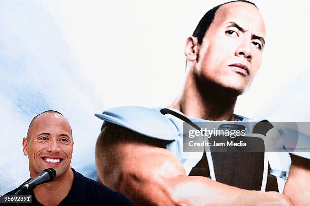 American actor Dwayne 'The Rock' Johnson holds a press conference to launch the movie 'Tooth Fairy' at Four Seasons Hotel on January 11, 2010 in...