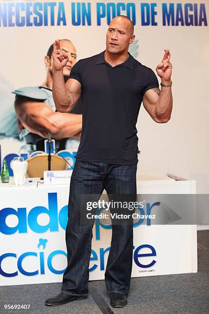 Actor Dwayne Johnson attends the "Tooth Fairy " press conference and photocall at the Four Seasons Hotel on January 11, 2010 in Mexico City, Mexico.