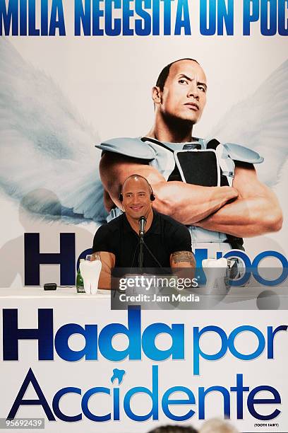 American actor Dwayne 'The Rock' Johnson holds a press conference to launch the movie 'Tooth Fairy' at Four Seasons Hotel on January 11, 2010 in...