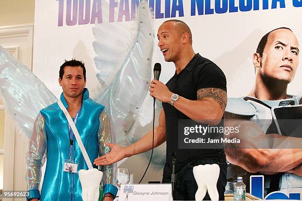 American actor Dwayne 'The Rock' Johnson holds a press conference to launch the movie 'Tooth Fairy' at Four Seasons Hotel on January 11, 2010 in...