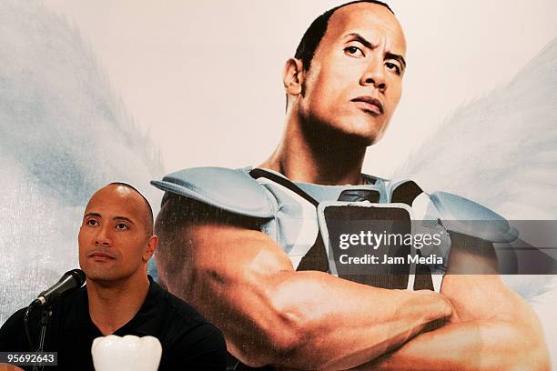 American actor Dwayne 'The Rock' Johnson holds a press conference to launch the movie 'Tooth Fairy' at Four Seasons Hotel on January 11, 2010 in...