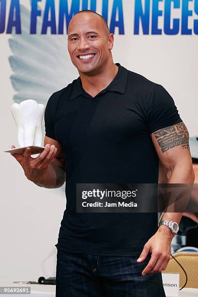 American actor Dwayne 'The Rock' Johnson holds a press conference to launch the movie 'Tooth Fairy' at Four Seasons Hotel on January 11, 2010 in...